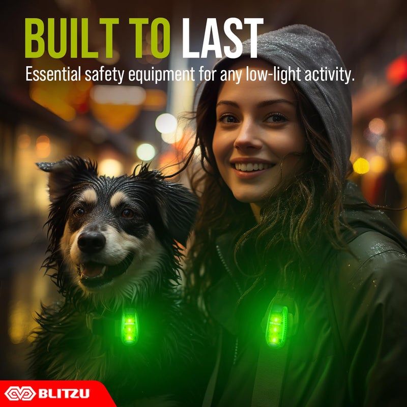 BLITZU 4 عبوات من ضوء الأمان LED، أضواء عاكسة قابلة للتثبيت للمشي في الليل، الجري، الركض، ملحقات ضوء فلاش عالي الوضوح للعدائين، الأطفال، التنزه، الكاياك، ركوب الدراجات، التخييم، القوارب باللون الأخضر - Image 5